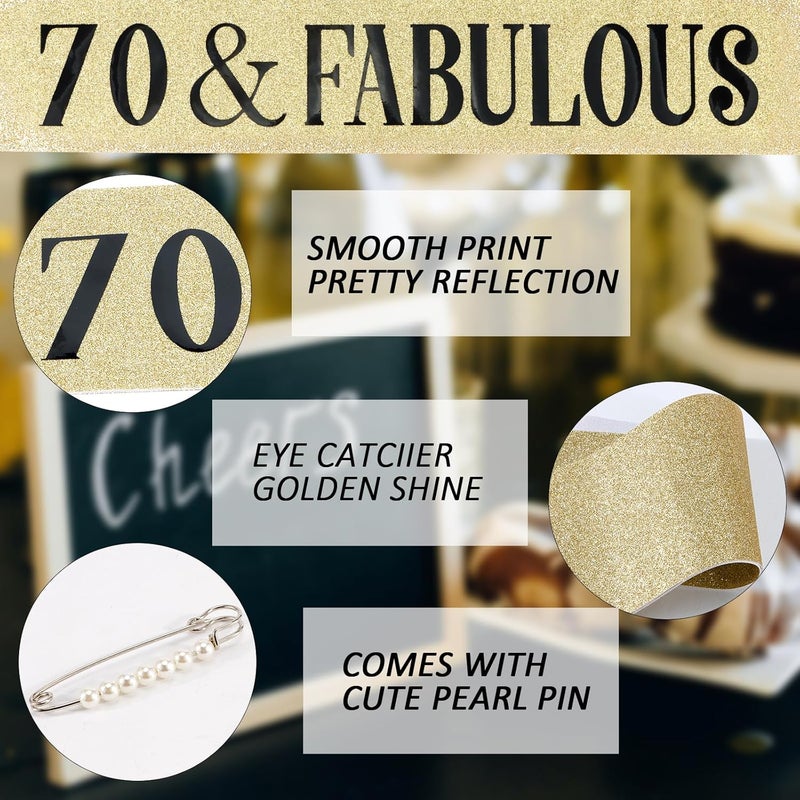 Hapdoo 70th Birthday Decorations for Women, 70th Birthday Sash and Tiara, Happy 70 and Fabulous Decorations Birthday Crown for Women - Image 4